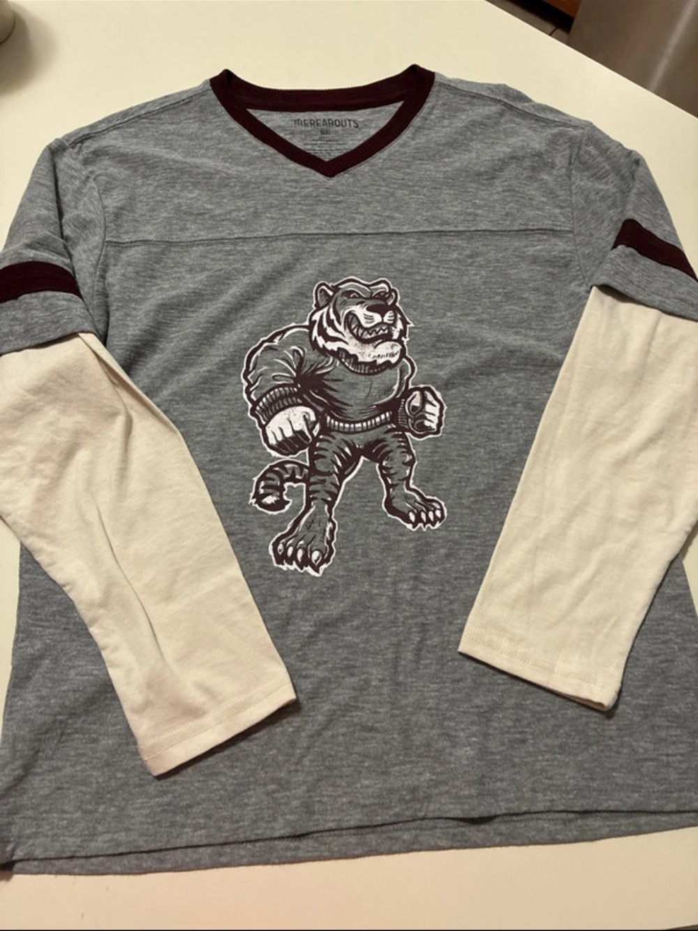 Boys' Gray Layered-Look Tiger Long Sleeve Top